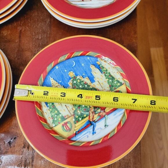 Sango Christmas Salad Dessert Plates Christmastime in City C. Fischer Set of 12 - Picture 7 of 7